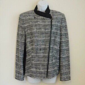 NWT AKRIS Black Cotton Wool Tweed Zipper Front Jacket 16